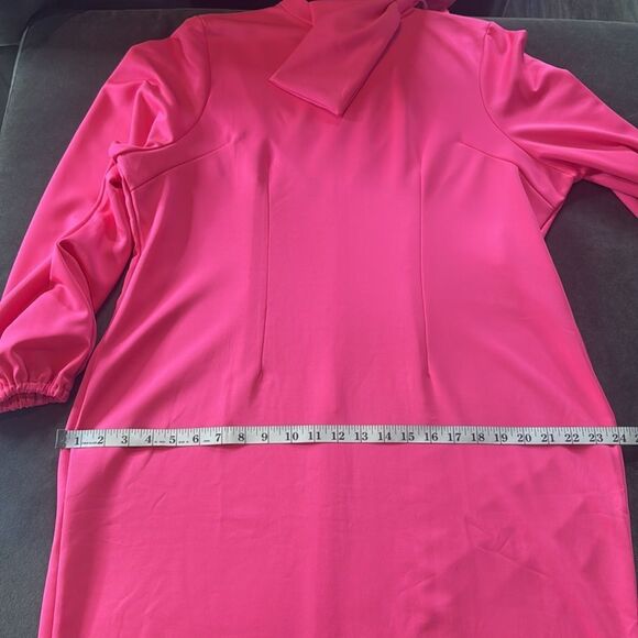 Women’s Pink Long Sleeve Midi Pencil Dress with Bow Detail Size 2XL NEW - Picture 9 of 12